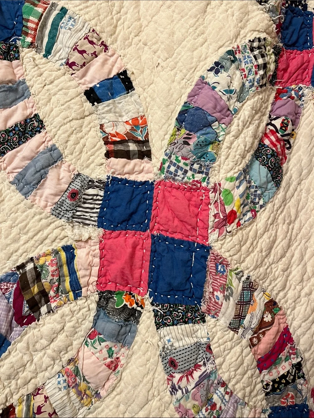 ANTIQUE DOUBLE WEDDING RING QUILT - Hand Pieced/Hand Quilted - Cotton